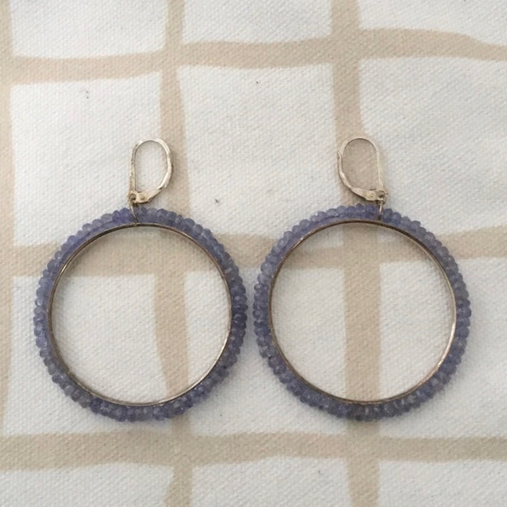 Sterling Tanzanite Beaded Hoops